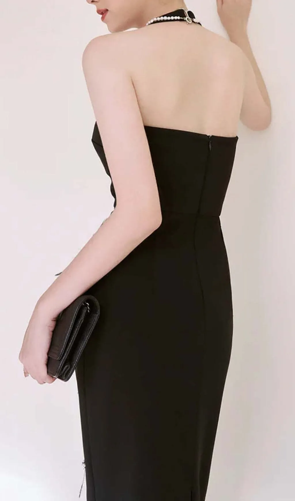 FEATHER RHINESTONES BODYCON MIDI DRESS IN BLACK Gloria Lanvin