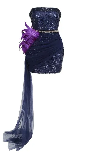 FEATHER SEQUIN MIDI DRESS IN PURPLE Gloria Lanvin