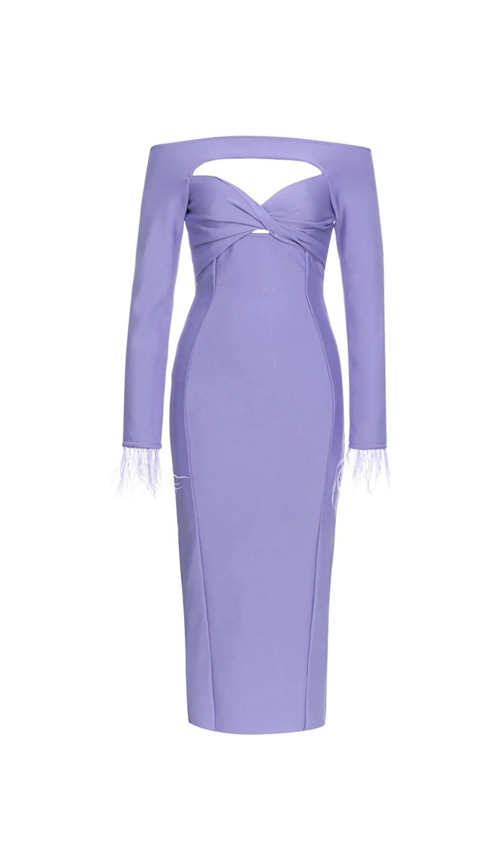 FEATHER SLEEVE CUT OUT MIDI DRESS Gloria Lanvin