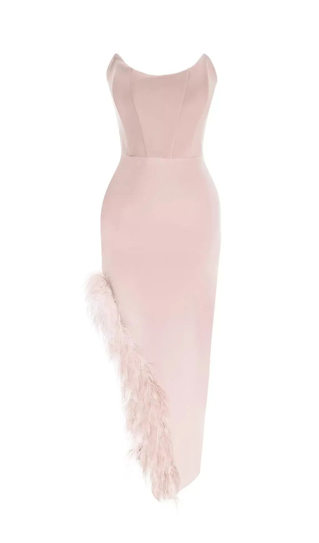 FEATHER TRIM SPLIT MIDI DRESS IN BUBBLEGUM Gloria Lanvin