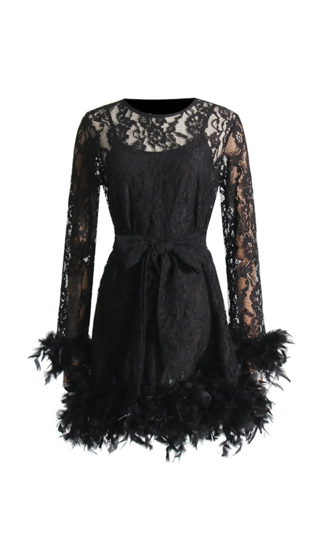 FEATHER TRIMMED LACE DRESS Gloria Lanvin
