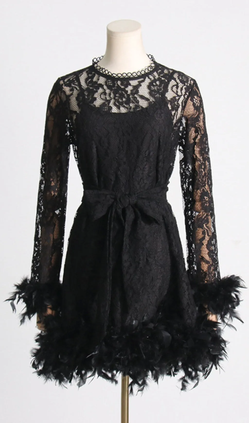 FEATHER TRIMMED LACE DRESS Gloria Lanvin