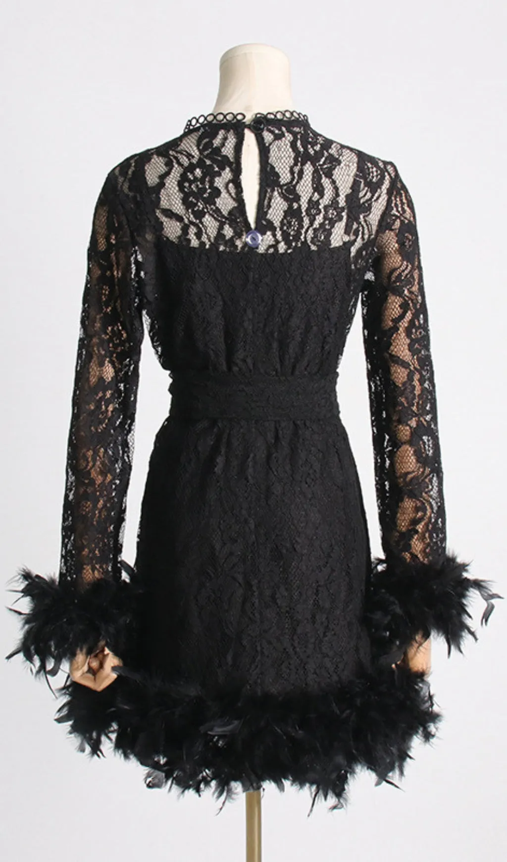 FEATHER TRIMMED LACE DRESS Gloria Lanvin