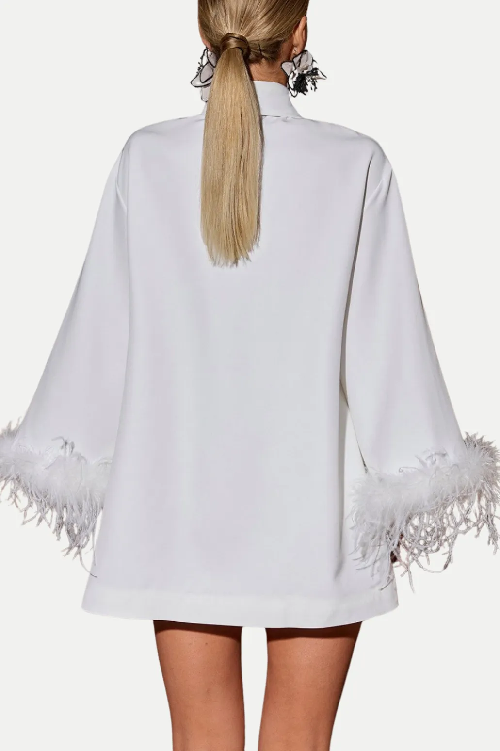 Finia Feather-trimmed Mini Shirt Dress With Tie Gloria Lanvin