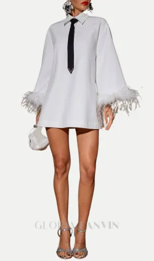 Finia Feather-trimmed Mini Shirt Dress With Tie Gloria Lanvin