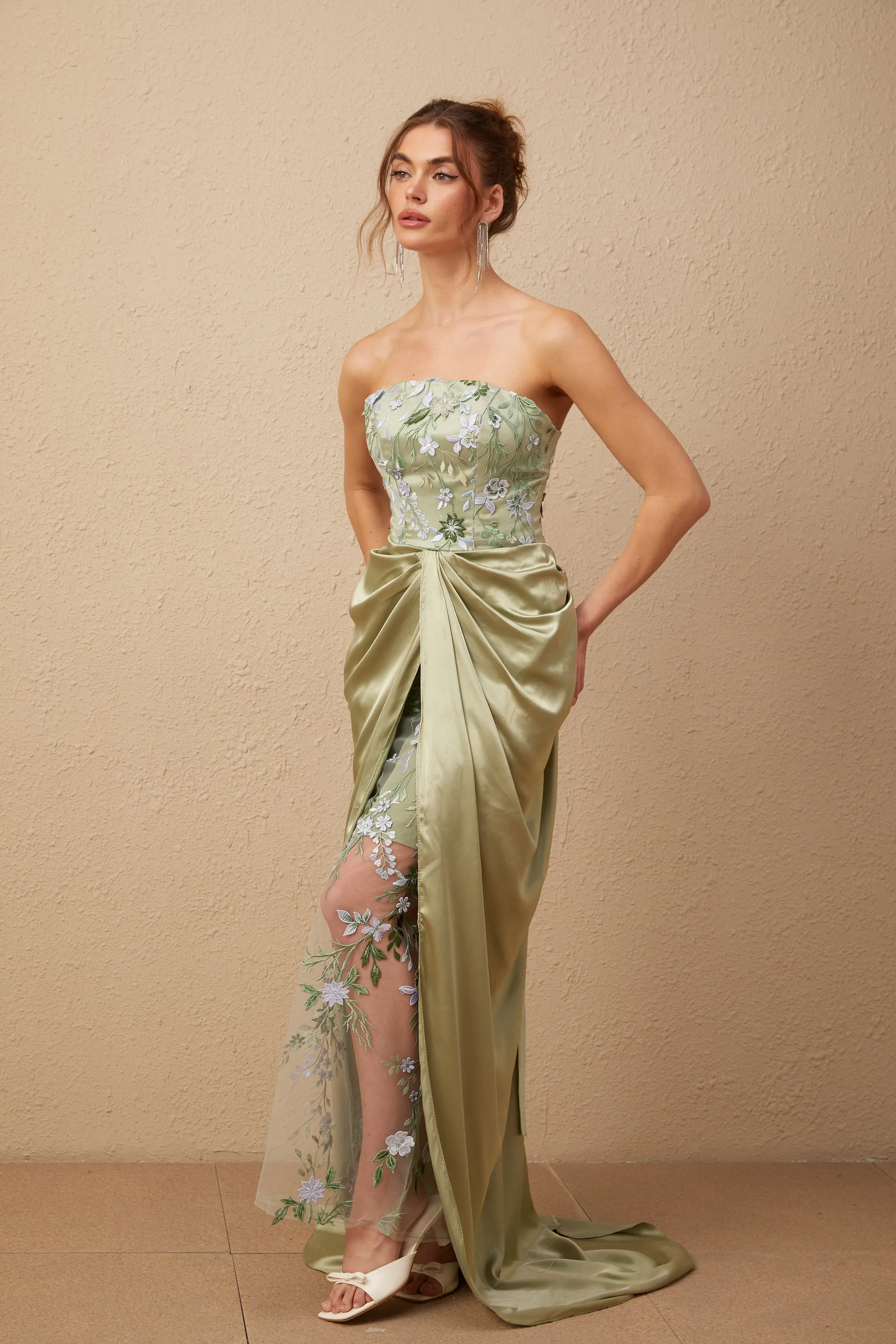 Flavia floral-embroidered panelled maxi dress Gloria Lanvin