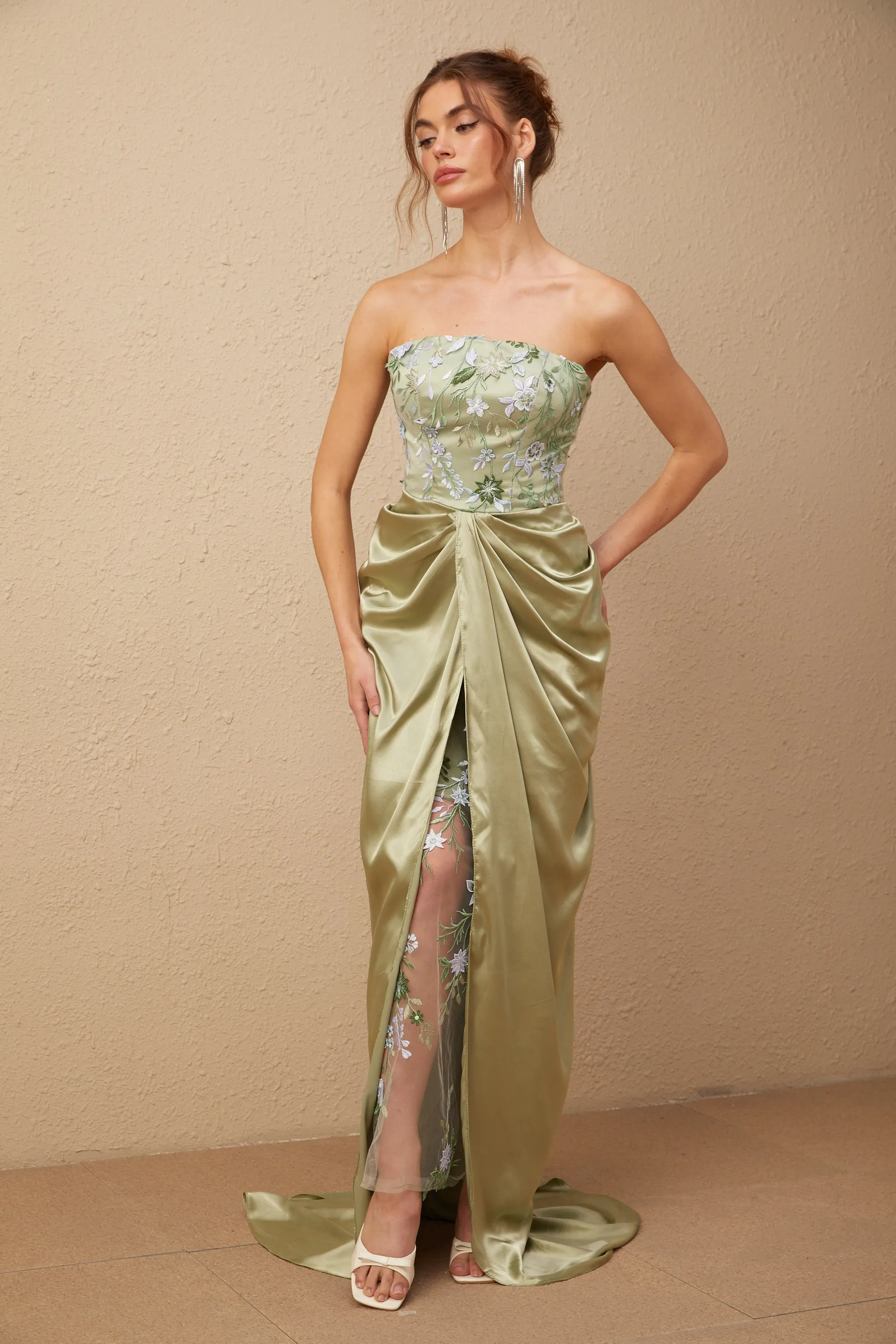 Flavia floral-embroidered panelled maxi dress Gloria Lanvin