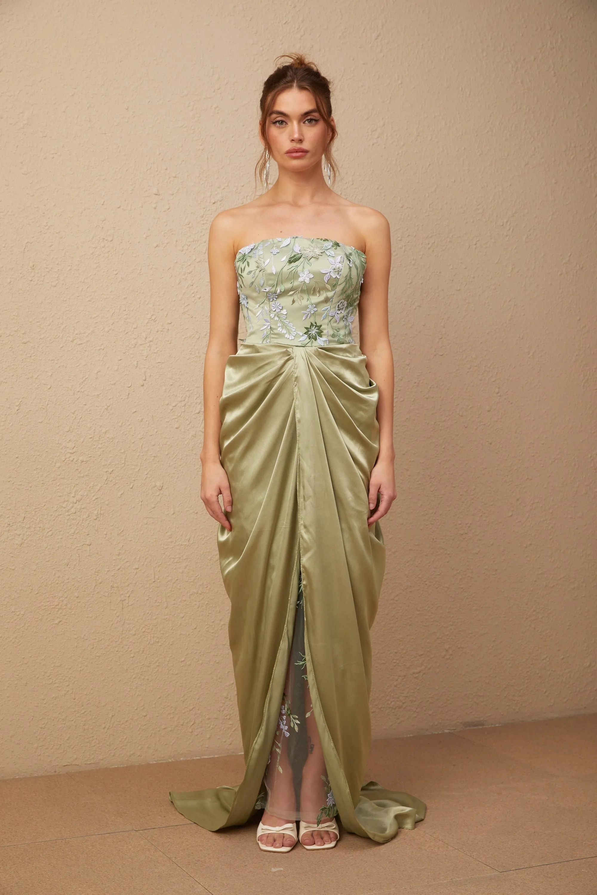 Flavia floral-embroidered panelled maxi dress Gloria Lanvin