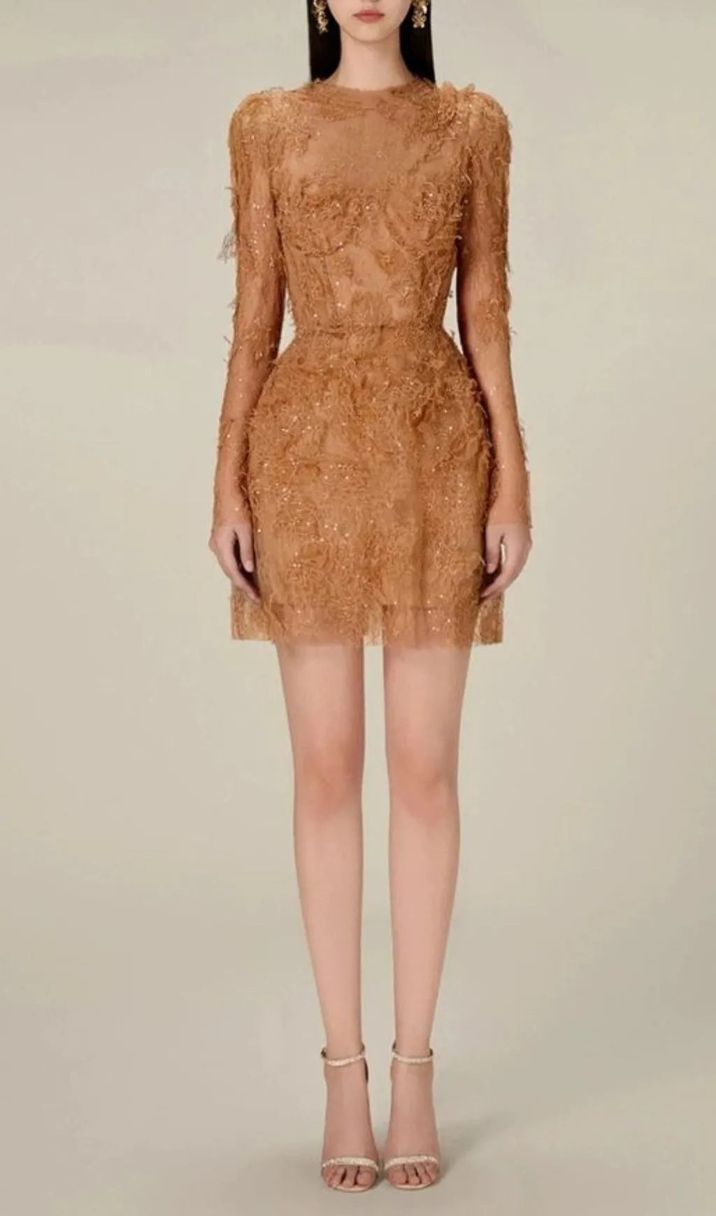 FLORAL AND RAMAGE EMBROIDERY MIDI DRESS IN BROWN Gloria Lanvin