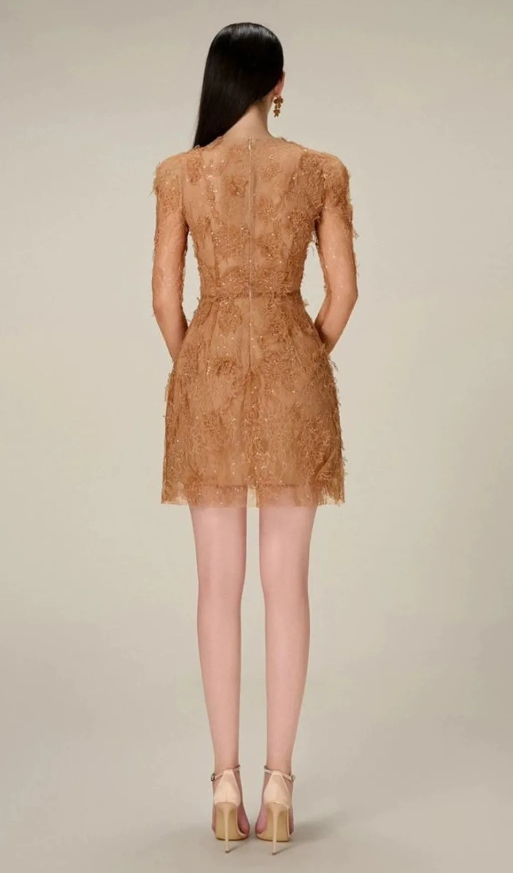 FLORAL AND RAMAGE EMBROIDERY MIDI DRESS IN BROWN Gloria Lanvin