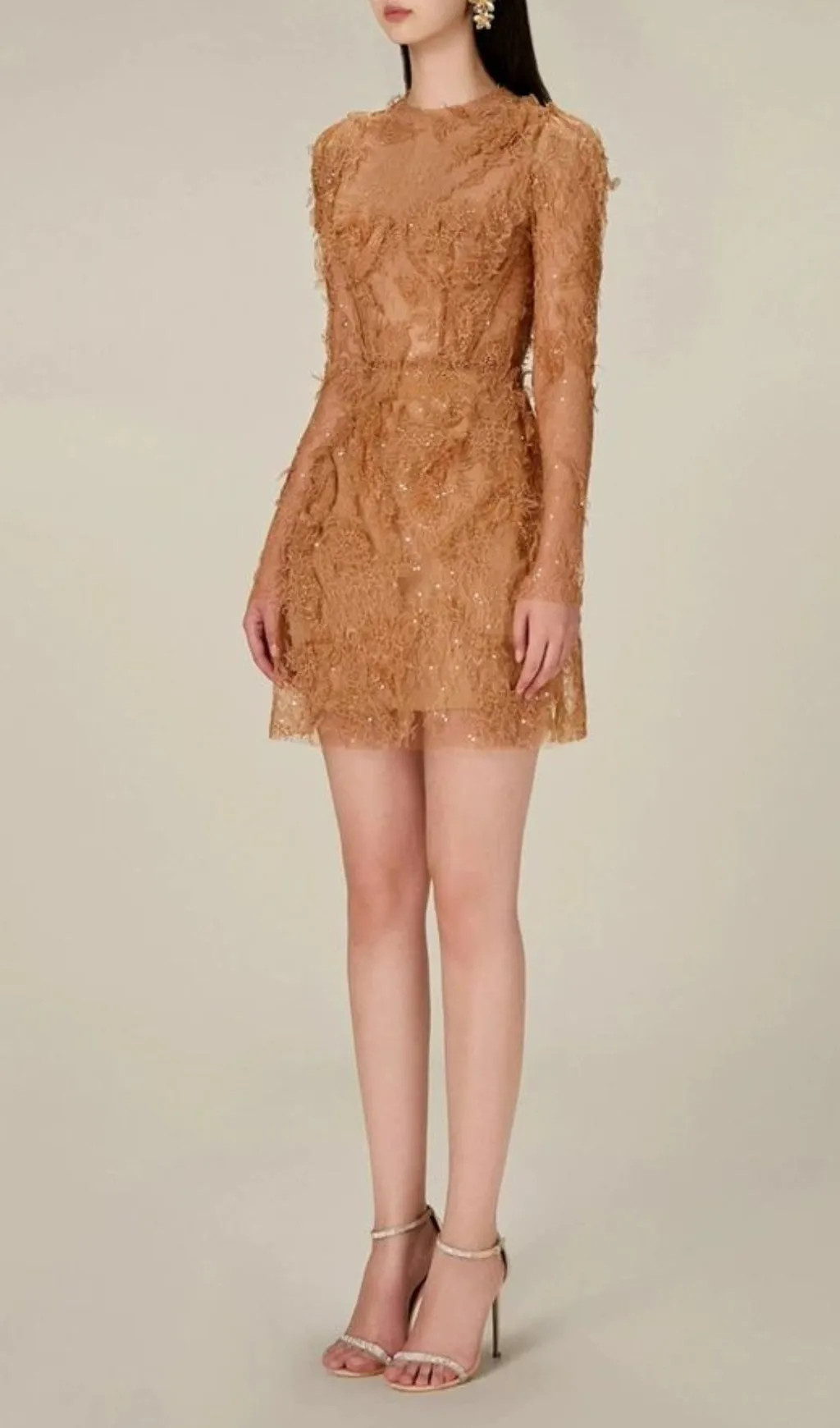 FLORAL AND RAMAGE EMBROIDERY MIDI DRESS IN BROWN Gloria Lanvin