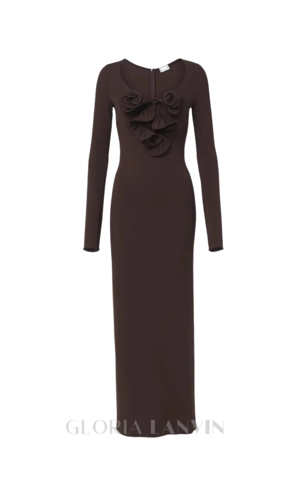 Floral-appliqu jersey maxi dress in brown Gloria Lanvin