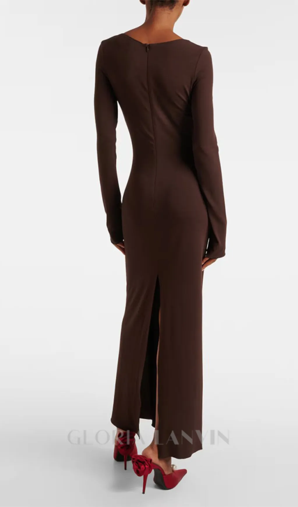 Floral-appliqu jersey maxi dress in brown Gloria Lanvin