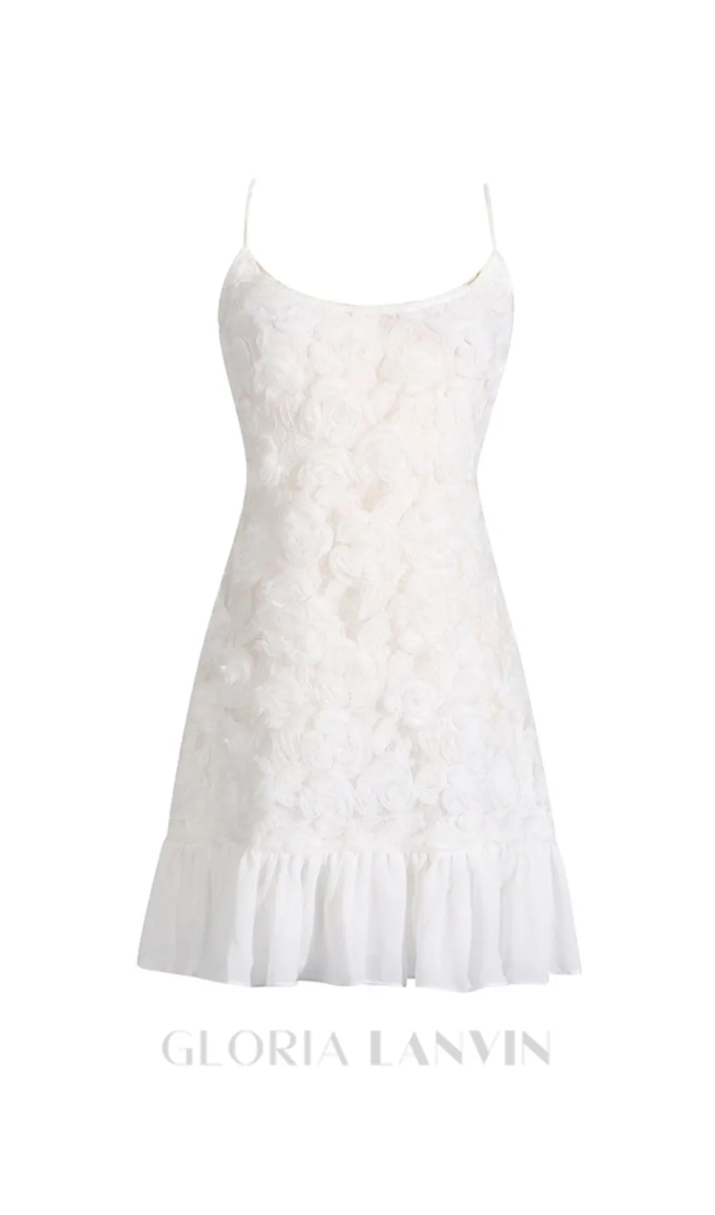 FLORAL APPLIQU PLEATED HEM MINI DRESS IN WHITE Gloria Lanvin