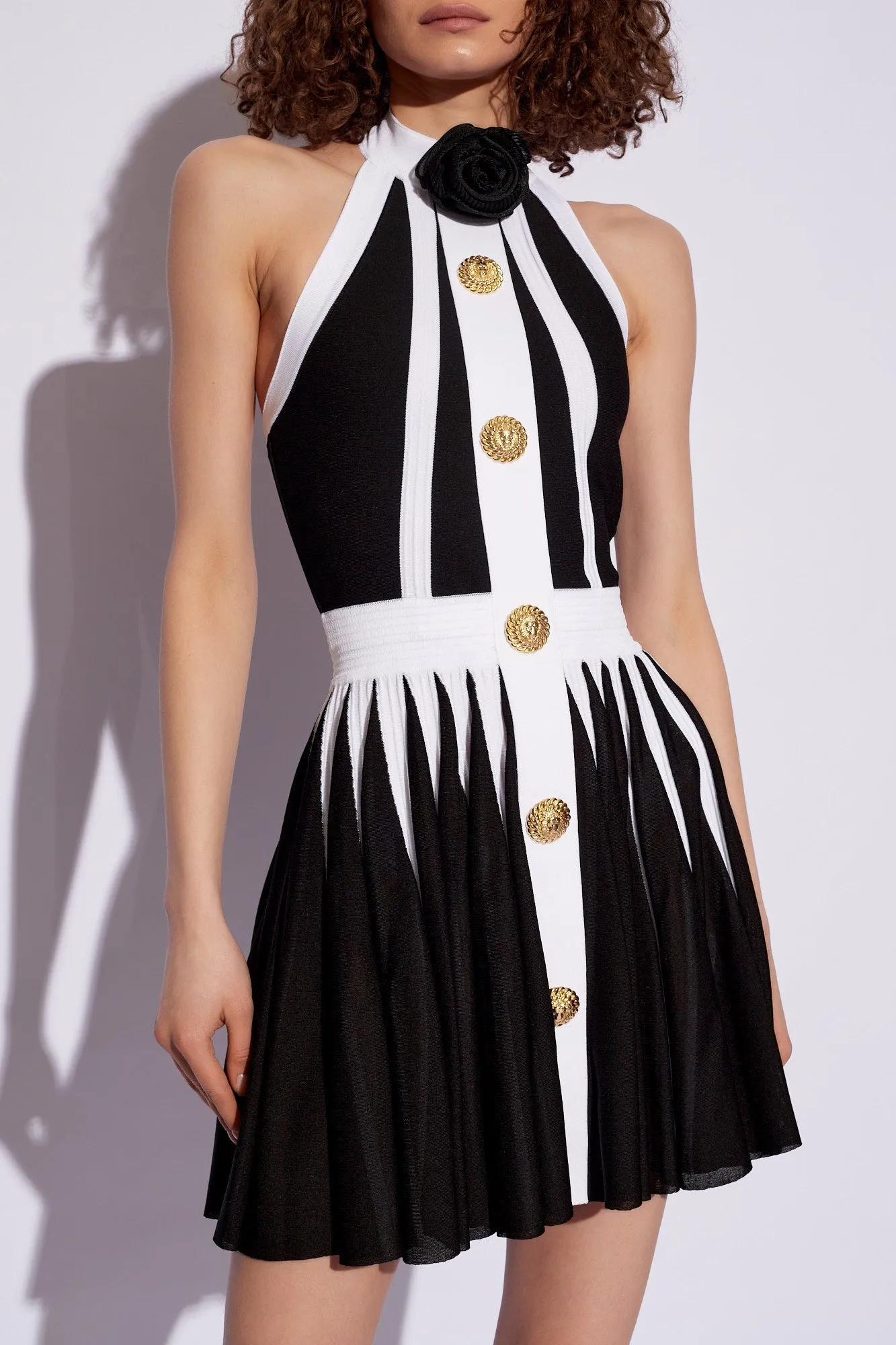 FLORAL-APPLIQU PLEATED KNIT MINI DRESS Gloria Lanvin