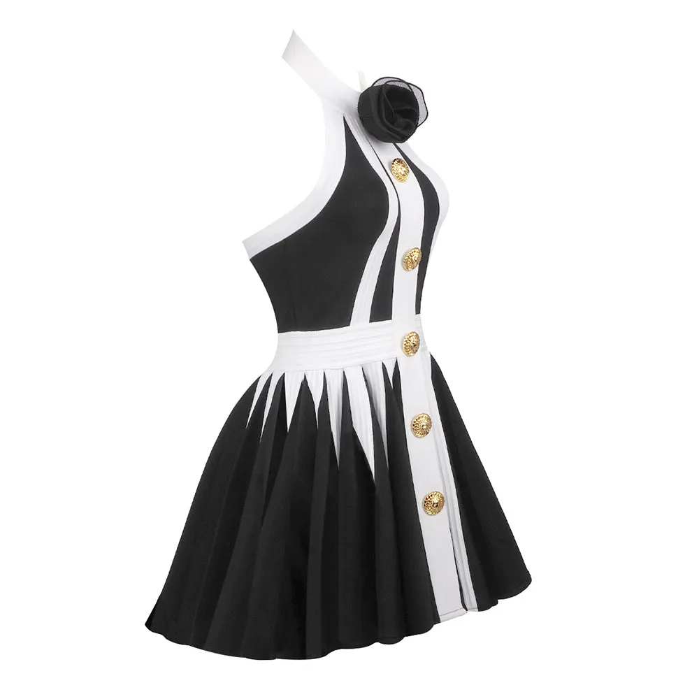 FLORAL-APPLIQU PLEATED KNIT MINI DRESS Gloria Lanvin
