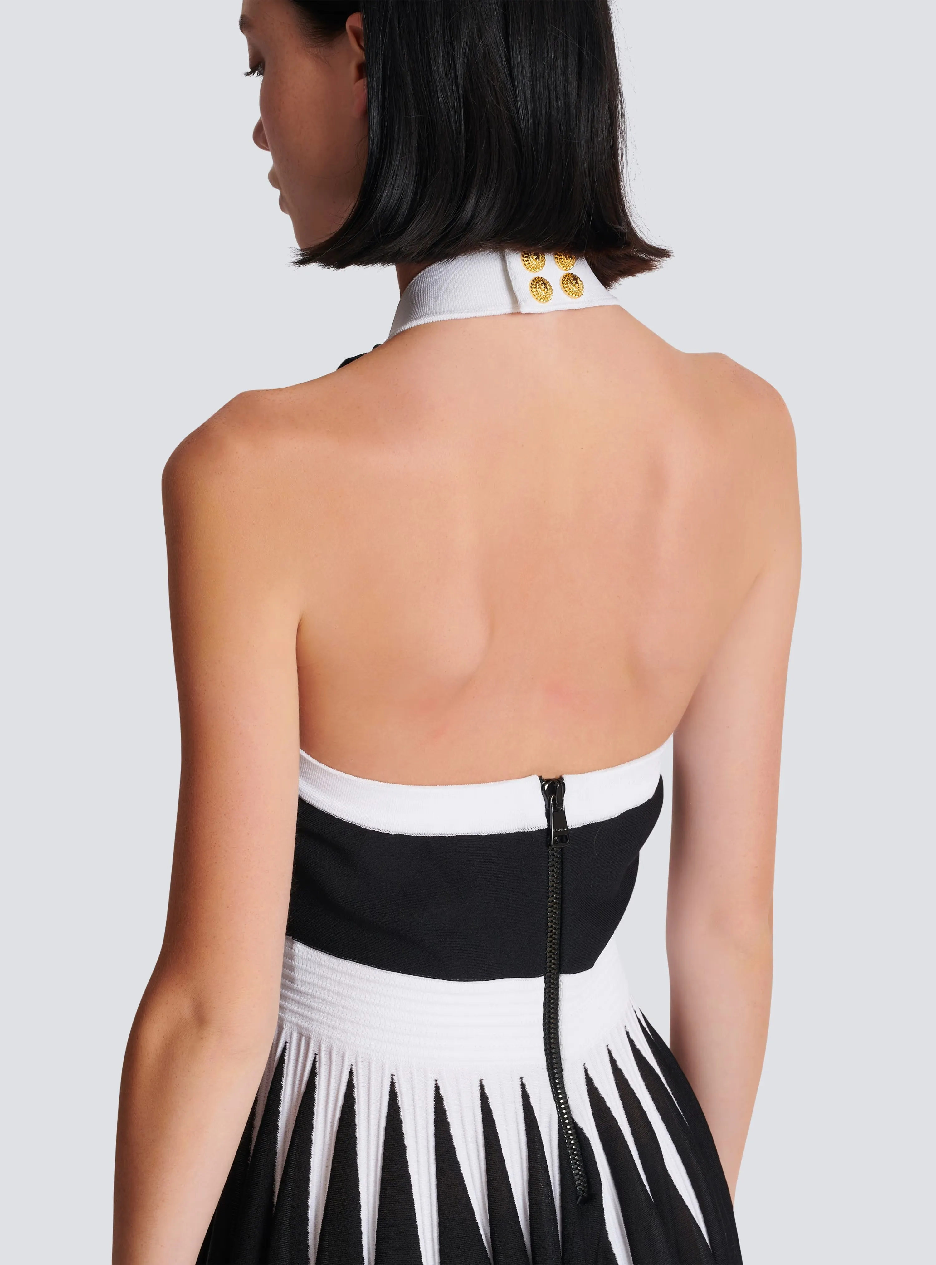 FLORAL-APPLIQU PLEATED KNIT MINI DRESS Gloria Lanvin