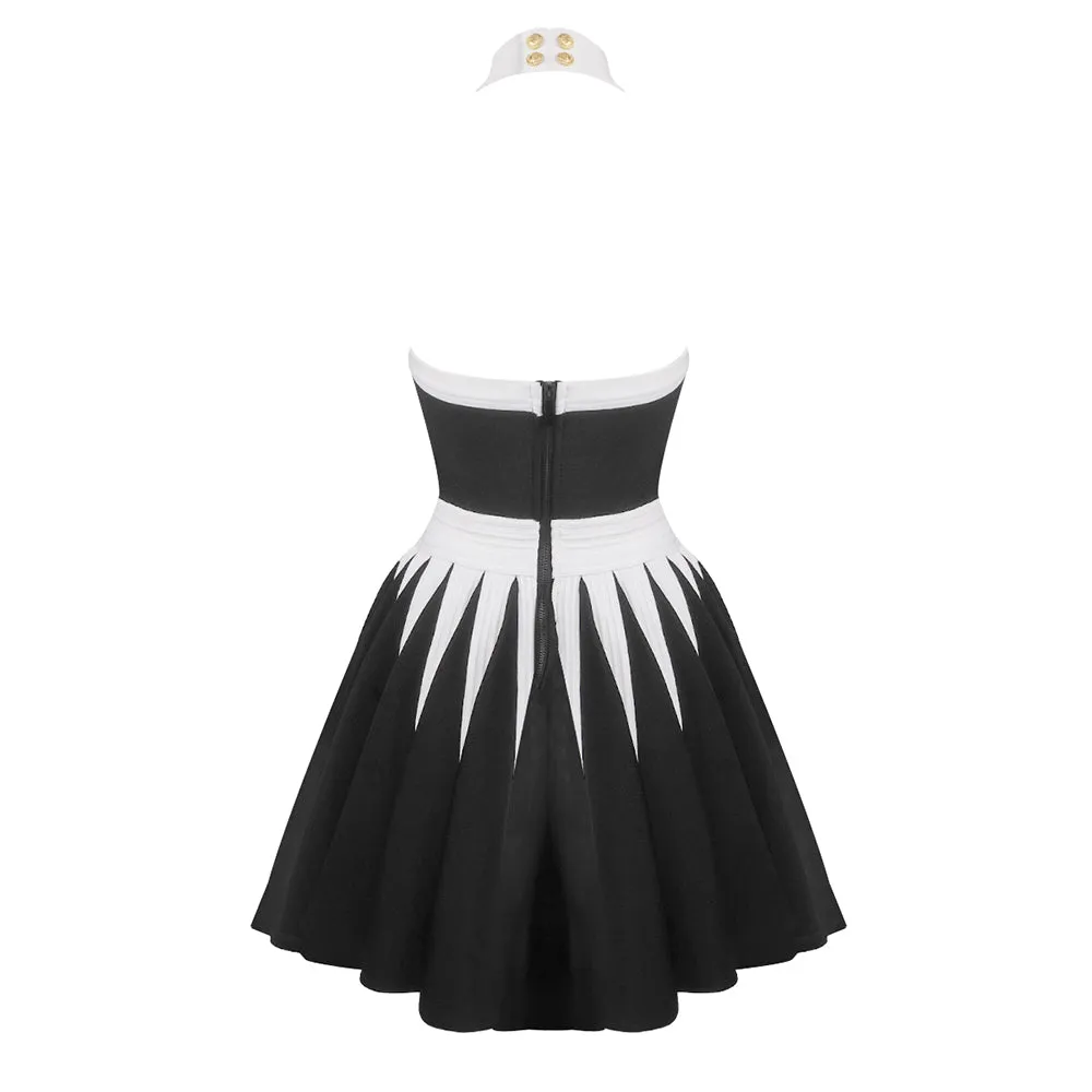 FLORAL-APPLIQU PLEATED KNIT MINI DRESS Gloria Lanvin