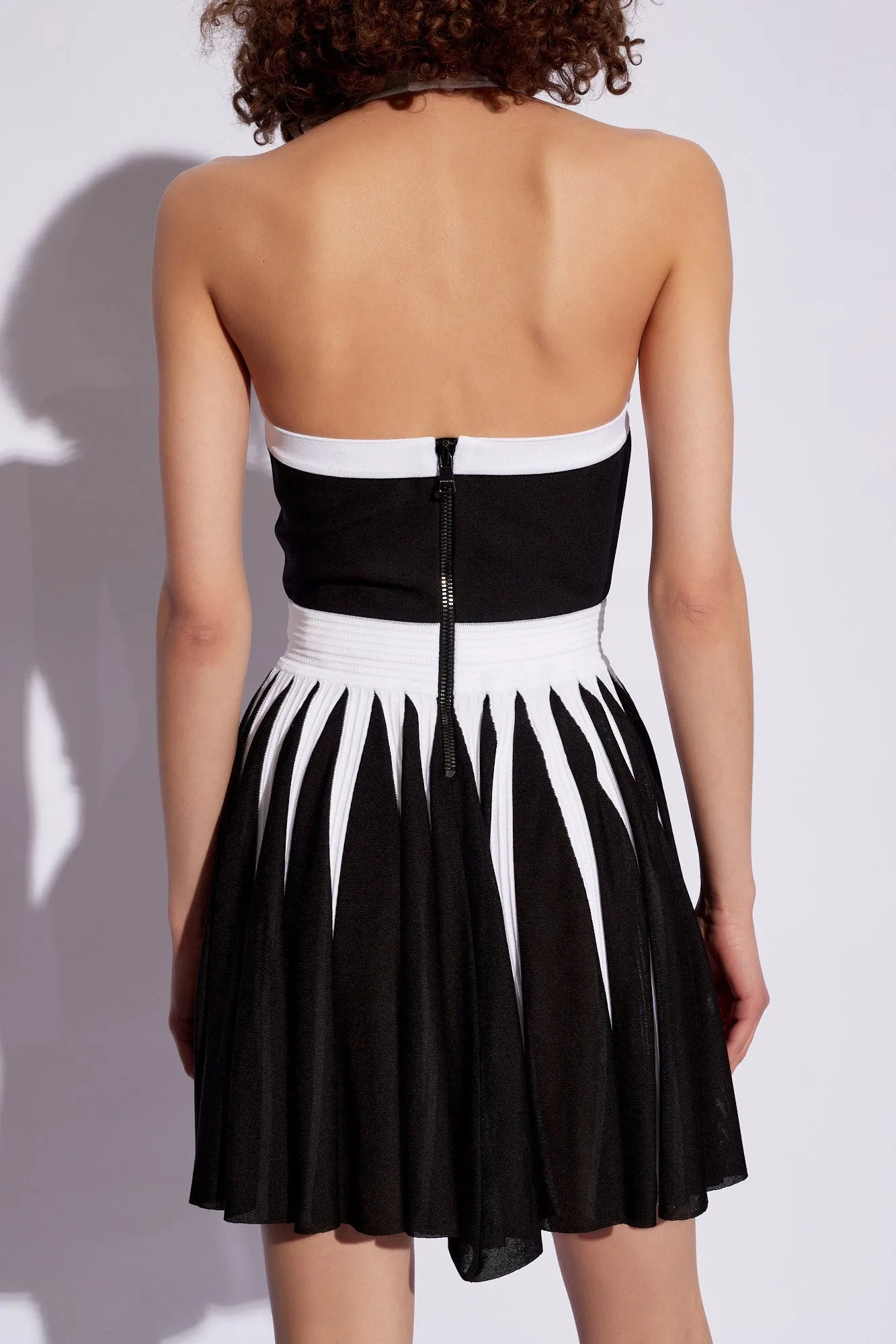 FLORAL-APPLIQU PLEATED KNIT MINI DRESS Gloria Lanvin