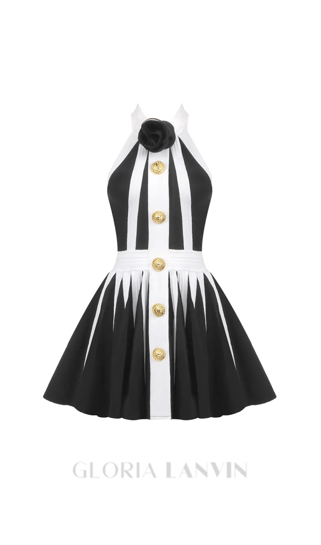 FLORAL-APPLIQU PLEATED KNIT MINI DRESS Gloria Lanvin