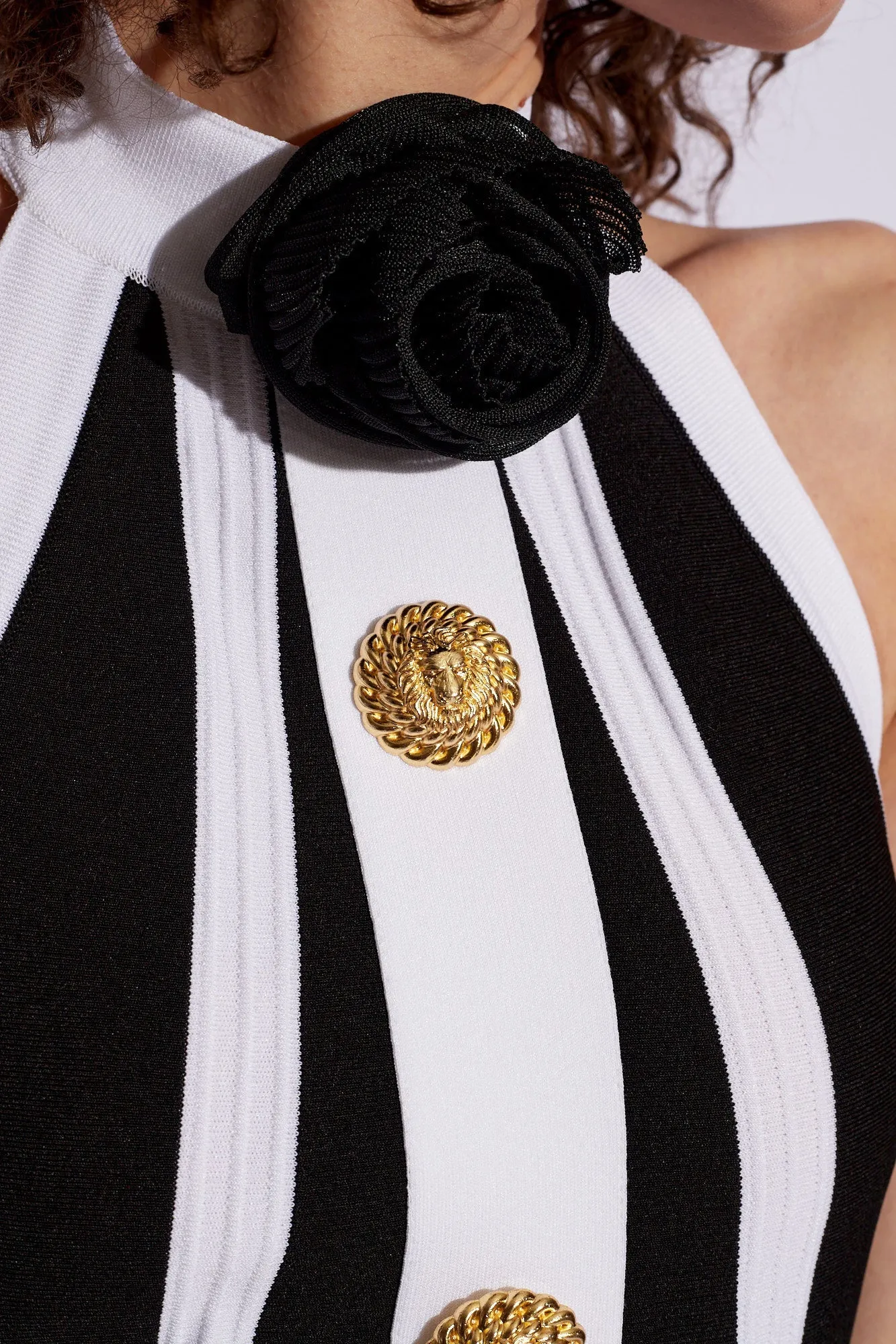 FLORAL-APPLIQU PLEATED KNIT MINI DRESS Gloria Lanvin