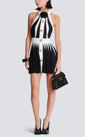 FLORAL-APPLIQU PLEATED KNIT MINI DRESS Gloria Lanvin