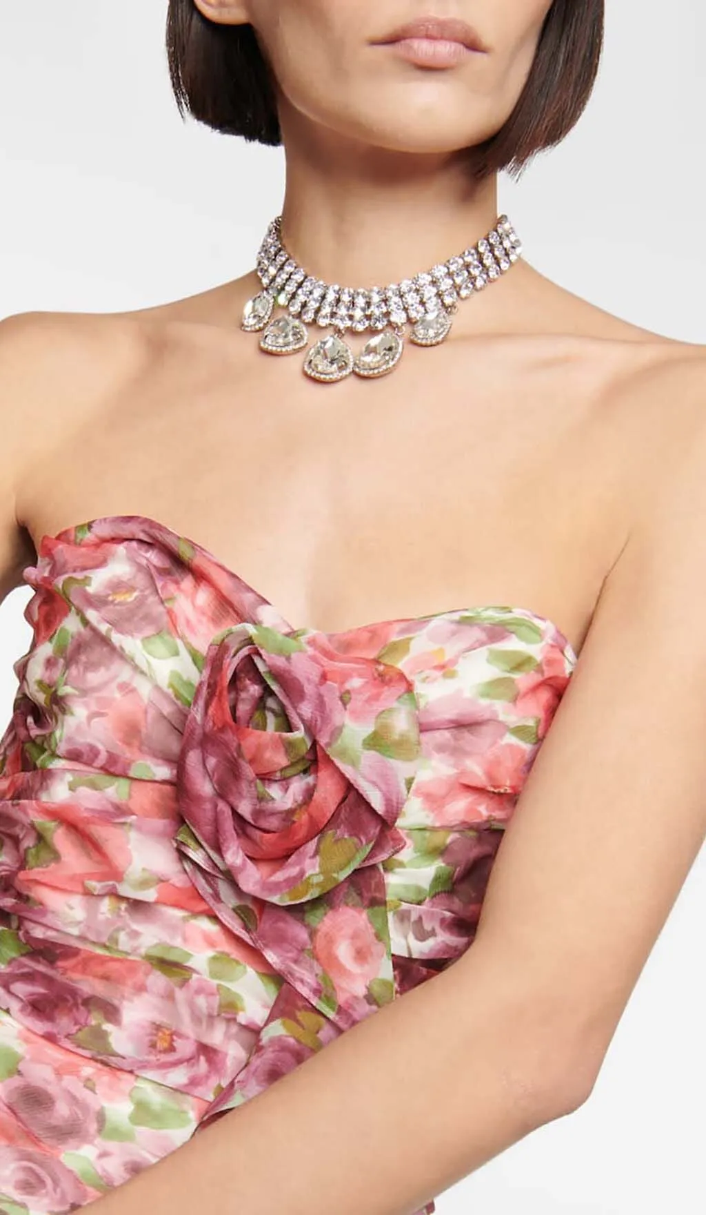 FLORAL APPLIQUE RUFFLED MINI DRESS IN RED Gloria Lanvin