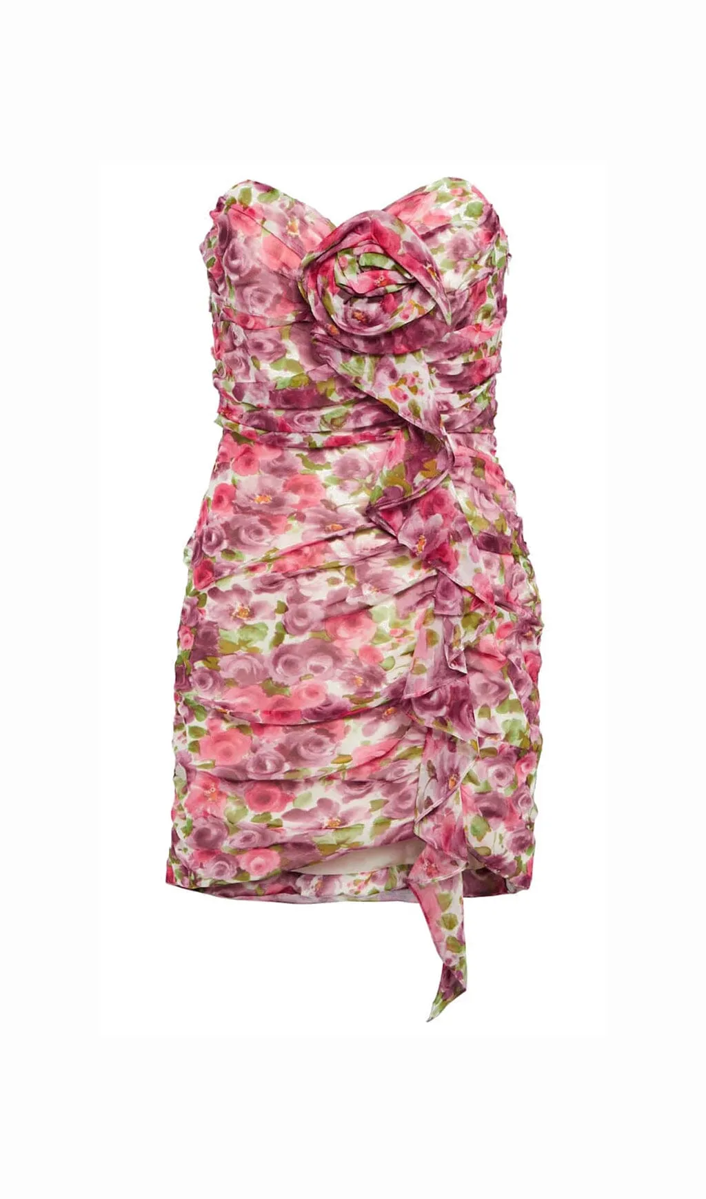 FLORAL APPLIQUE RUFFLED MINI DRESS IN RED Gloria Lanvin