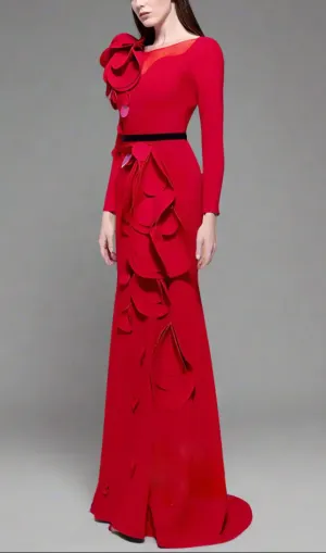 floral belted maxi dress in red Gloria Lanvin
