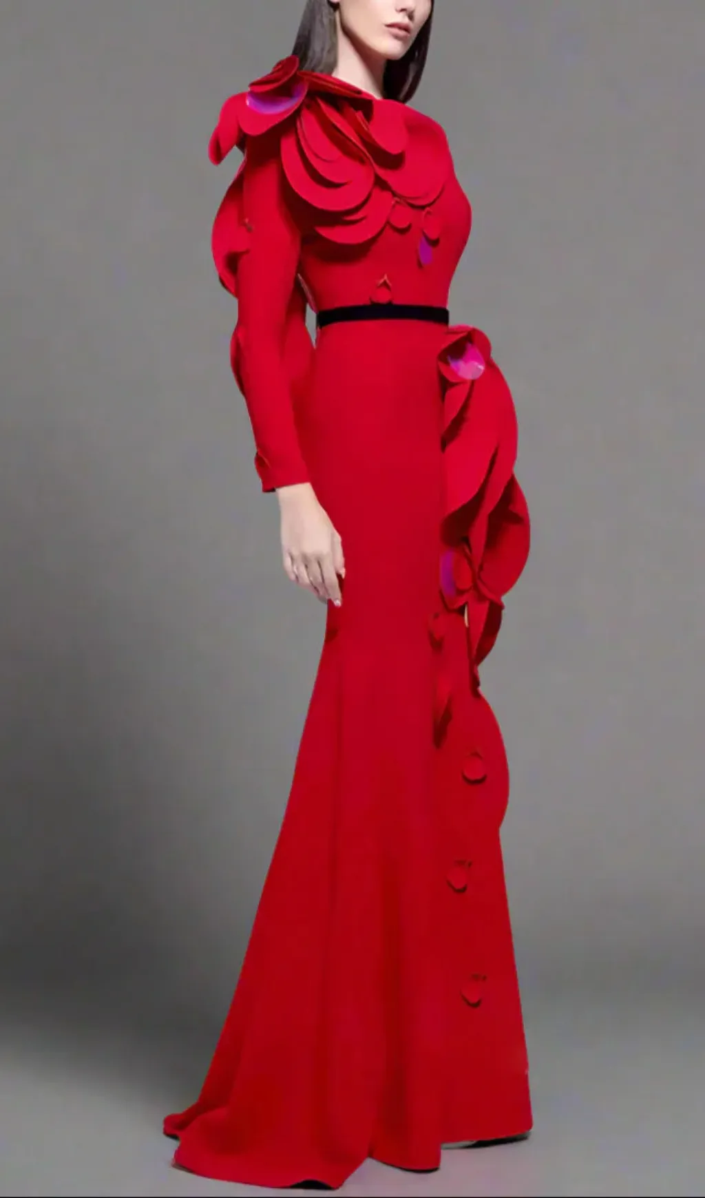 floral belted maxi dress in red Gloria Lanvin