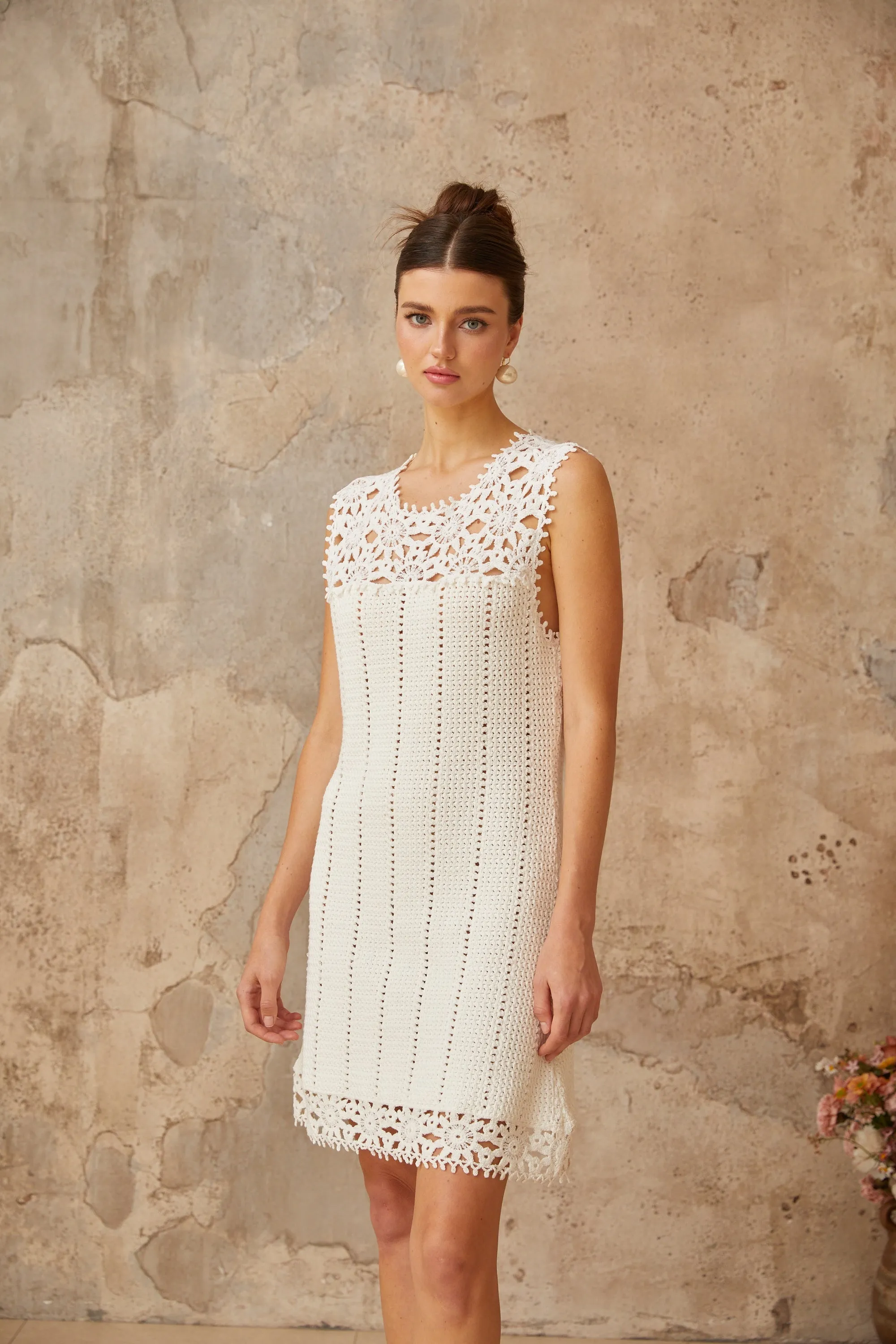 Floral Crochet Mini Dress in white Gloria Lanvin
