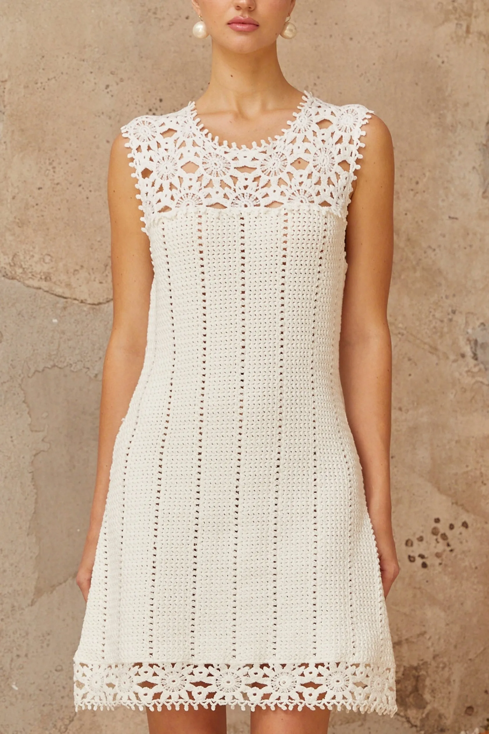 Floral Crochet Mini Dress in white Gloria Lanvin