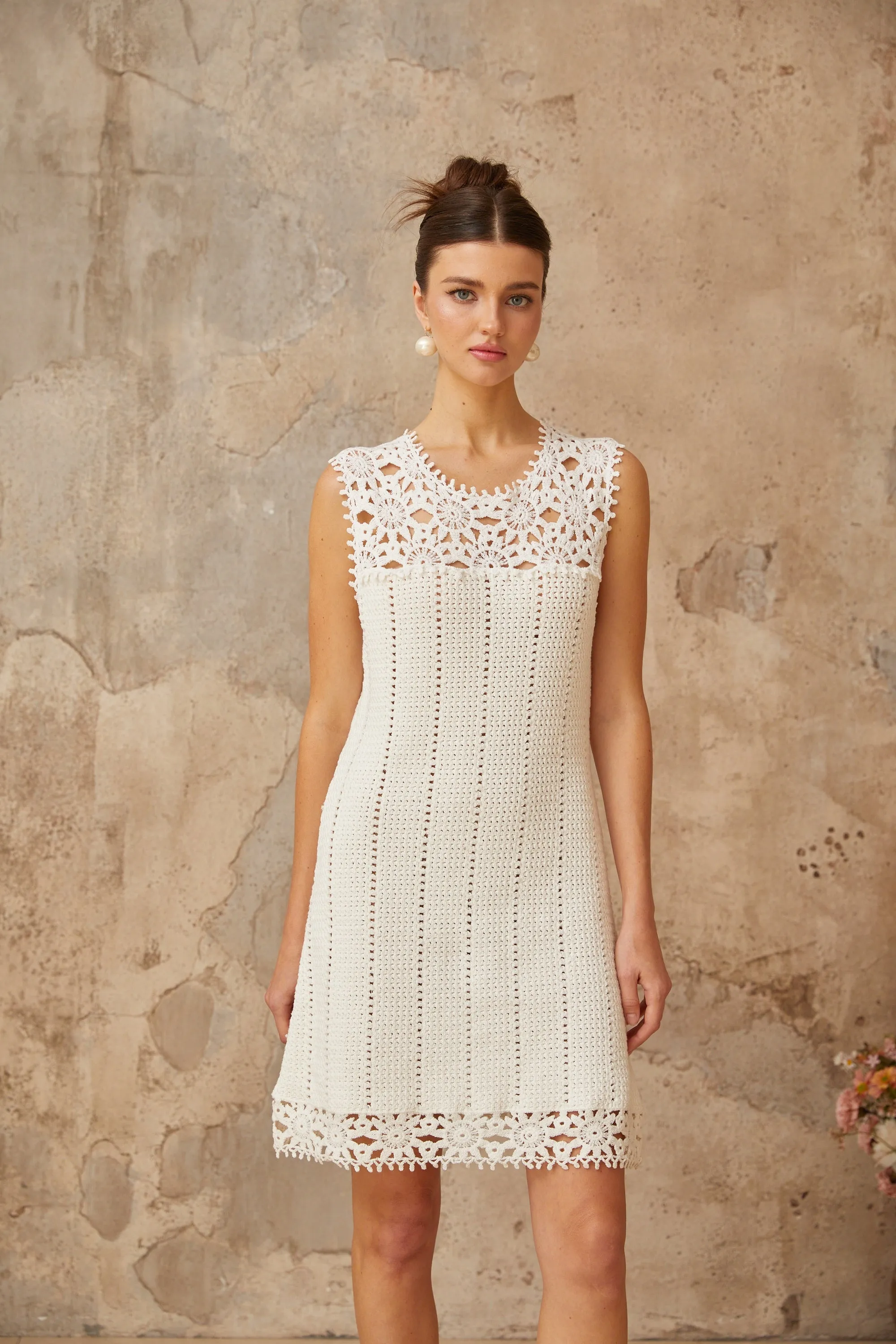 Floral Crochet Mini Dress in white Gloria Lanvin