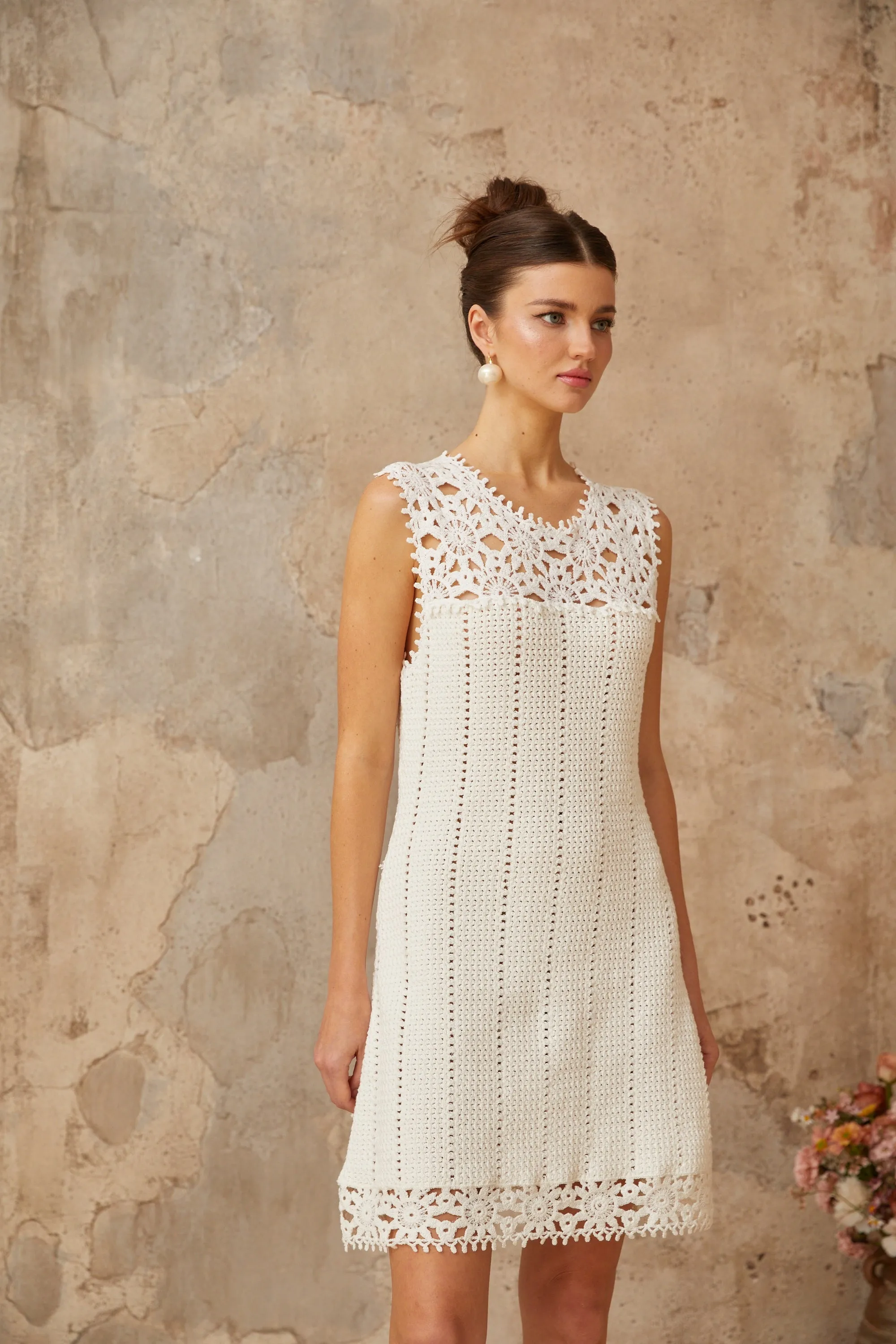 Floral Crochet Mini Dress in white Gloria Lanvin