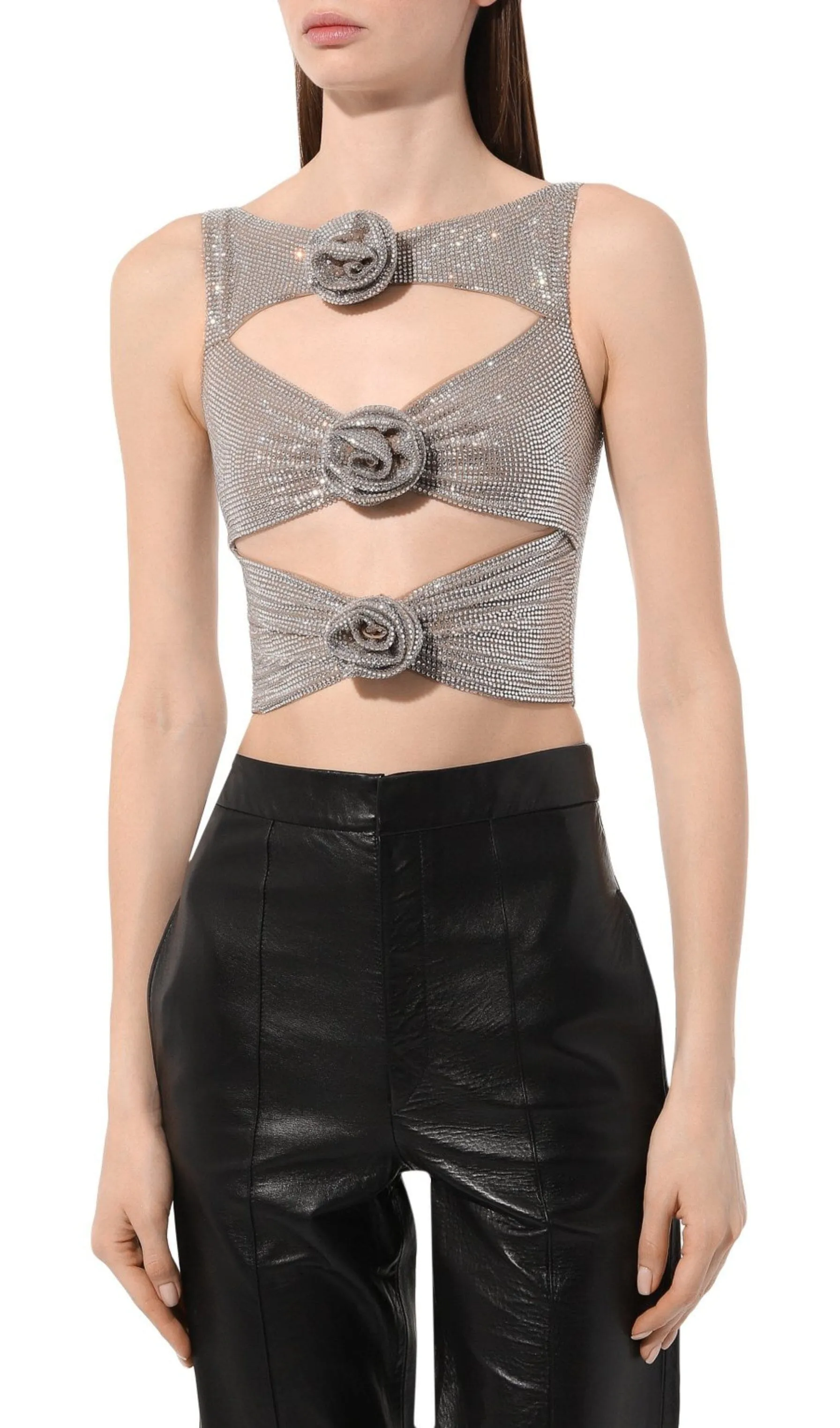 FLORAL CYCSTAL EMBELLISHED SUIT IN METALLIC SILVER Gloria Lanvin