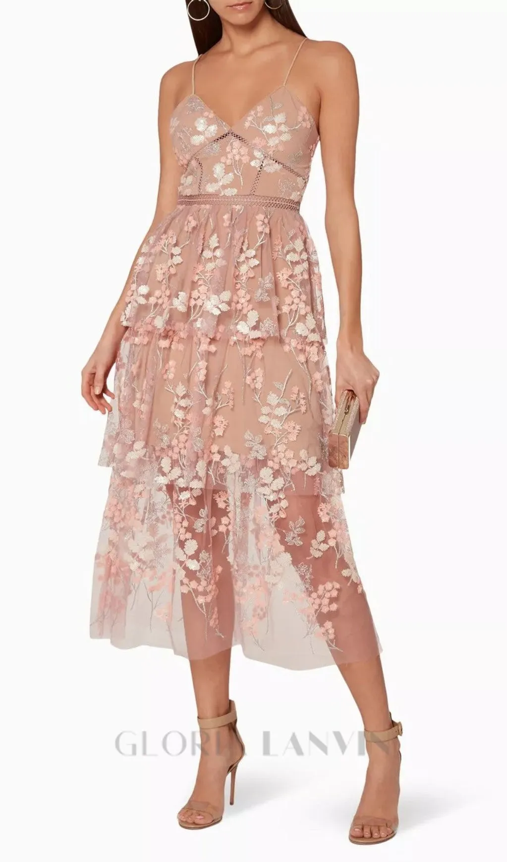 FLORAL EMBELLISHED MIDI DRESS Gloria Lanvin