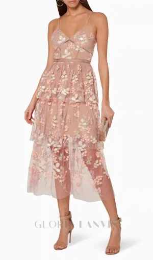 FLORAL EMBELLISHED MIDI DRESS Gloria Lanvin