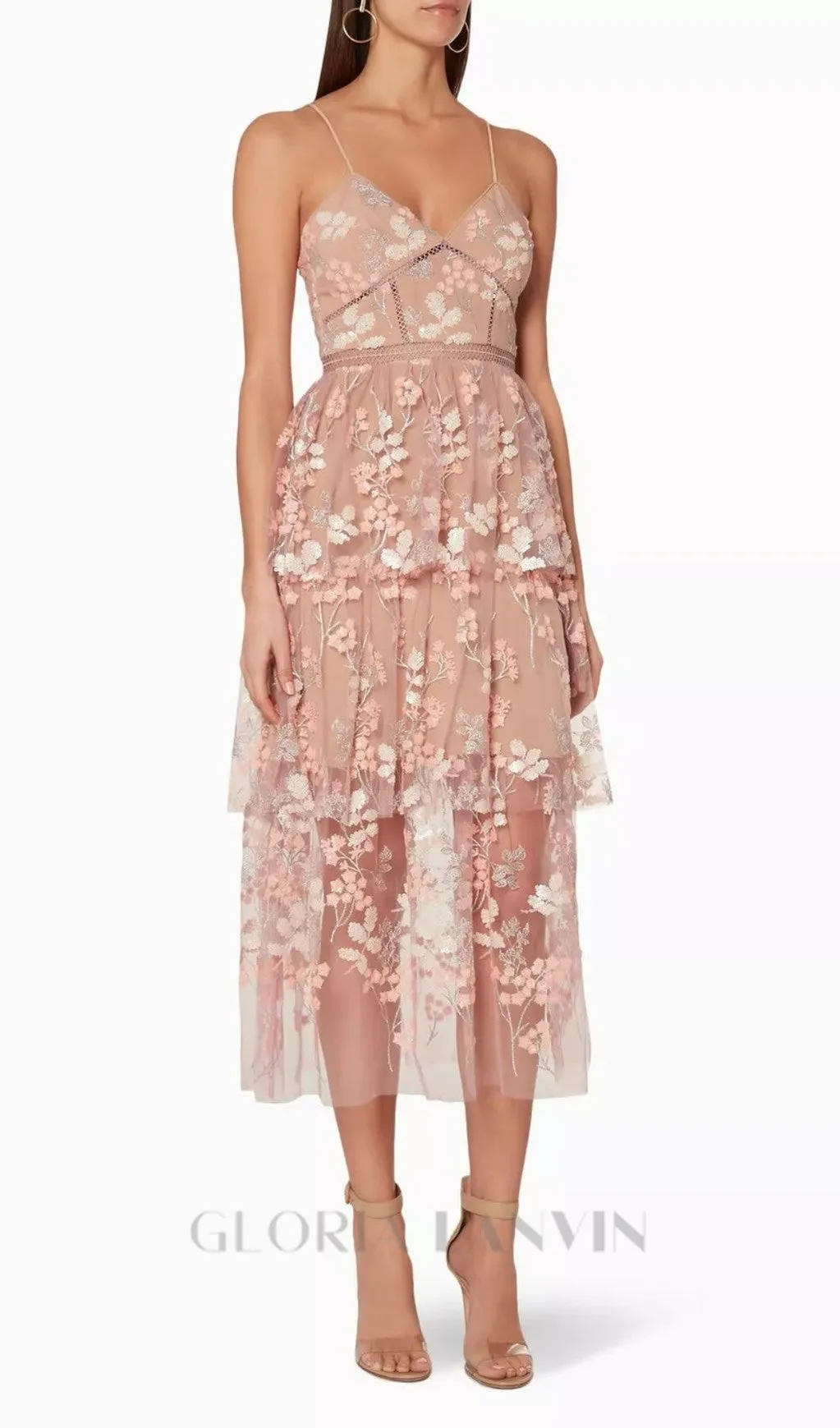 FLORAL EMBELLISHED MIDI DRESS Gloria Lanvin