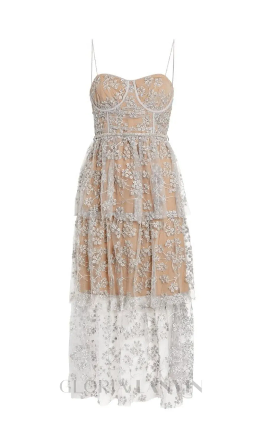 FLORAL EMBELLISHED MIDI DRESS IN BLUE Gloria Lanvin