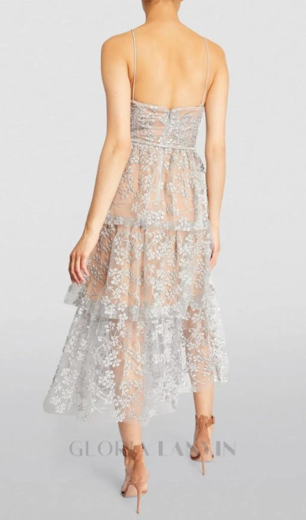 FLORAL EMBELLISHED MIDI DRESS IN BLUE Gloria Lanvin