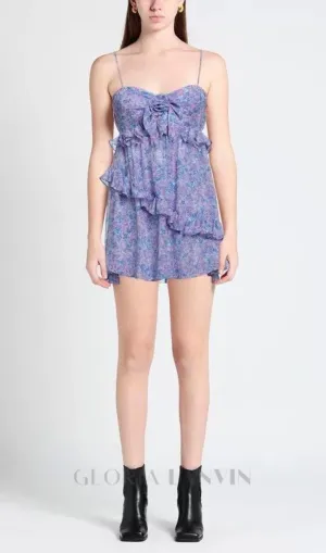 FLORAL EMBELLISHED RUFFLE TRIM MINI DRESS Gloria Lanvin