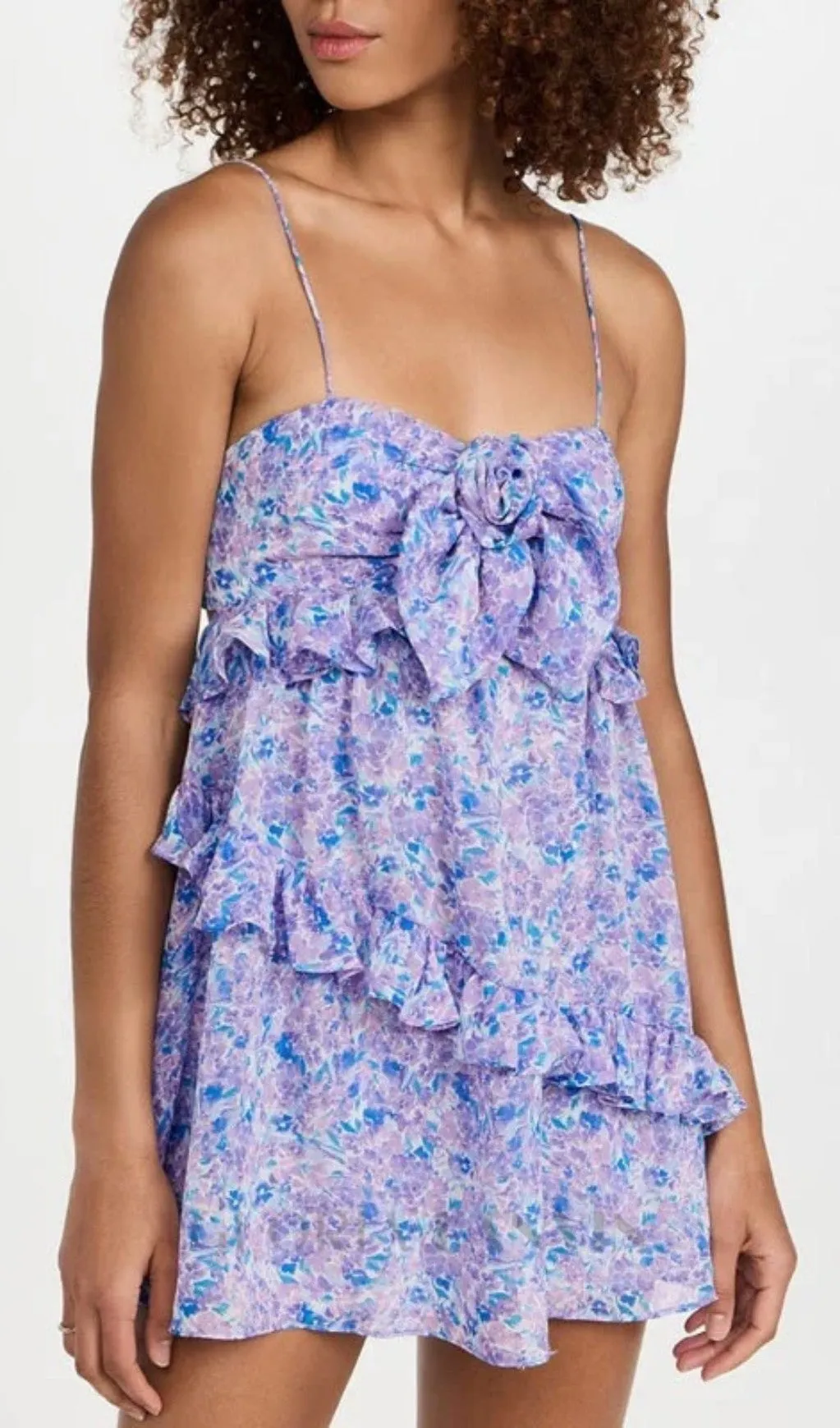 FLORAL EMBELLISHED RUFFLE TRIM MINI DRESS Gloria Lanvin