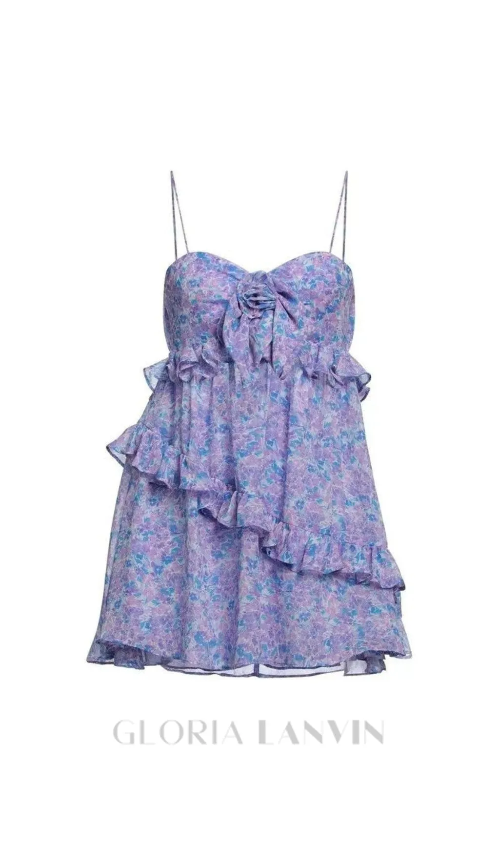 FLORAL EMBELLISHED RUFFLE TRIM MINI DRESS Gloria Lanvin