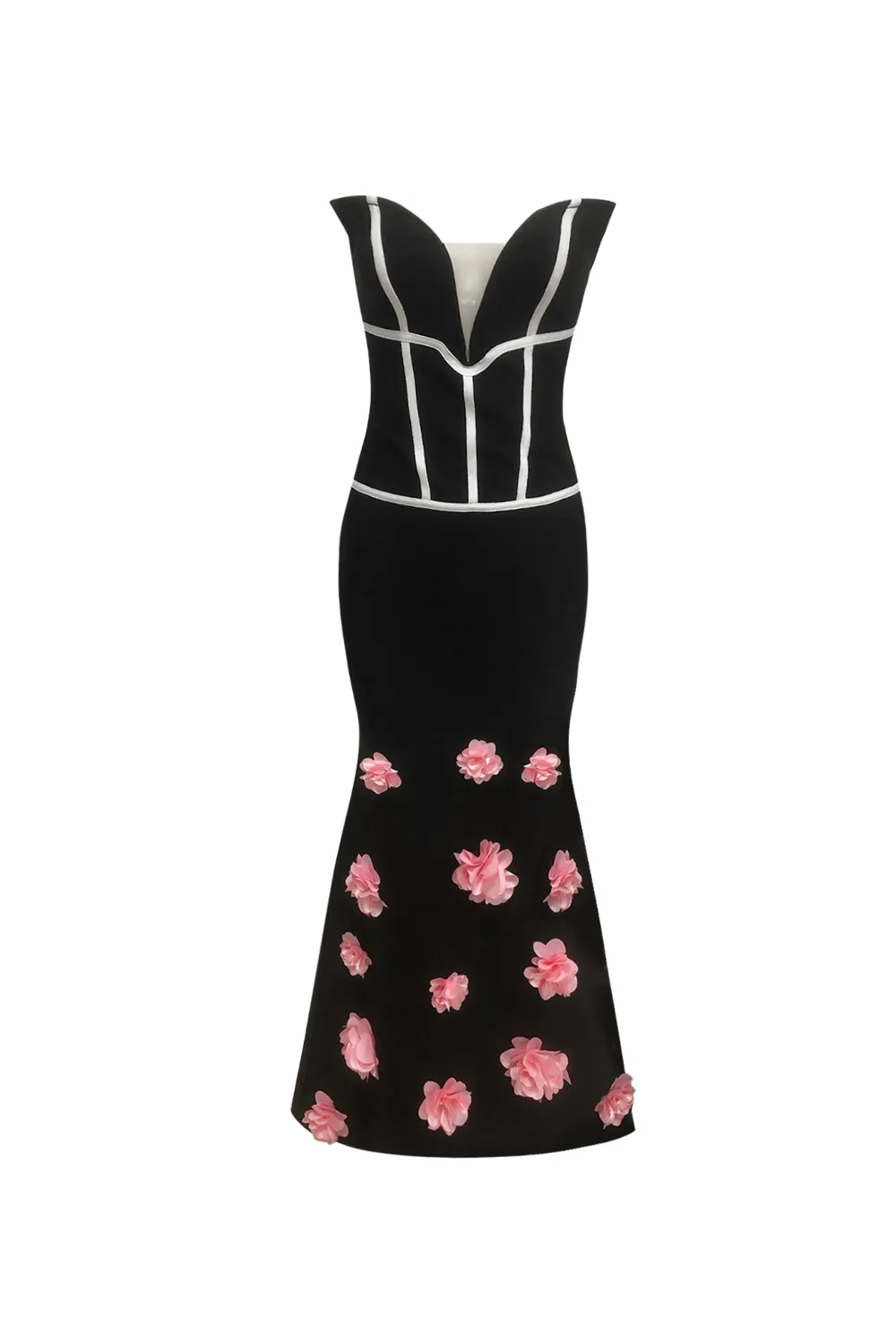 Floral embellished Strapless Maxi Dress in Black Gloria Lanvin