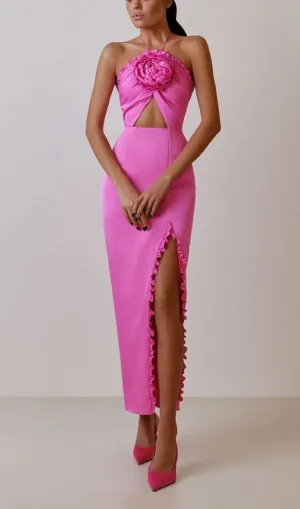 FLORAL EMBELLISHEDSLIT MIDI DRESS IN PINK Gloria Lanvin