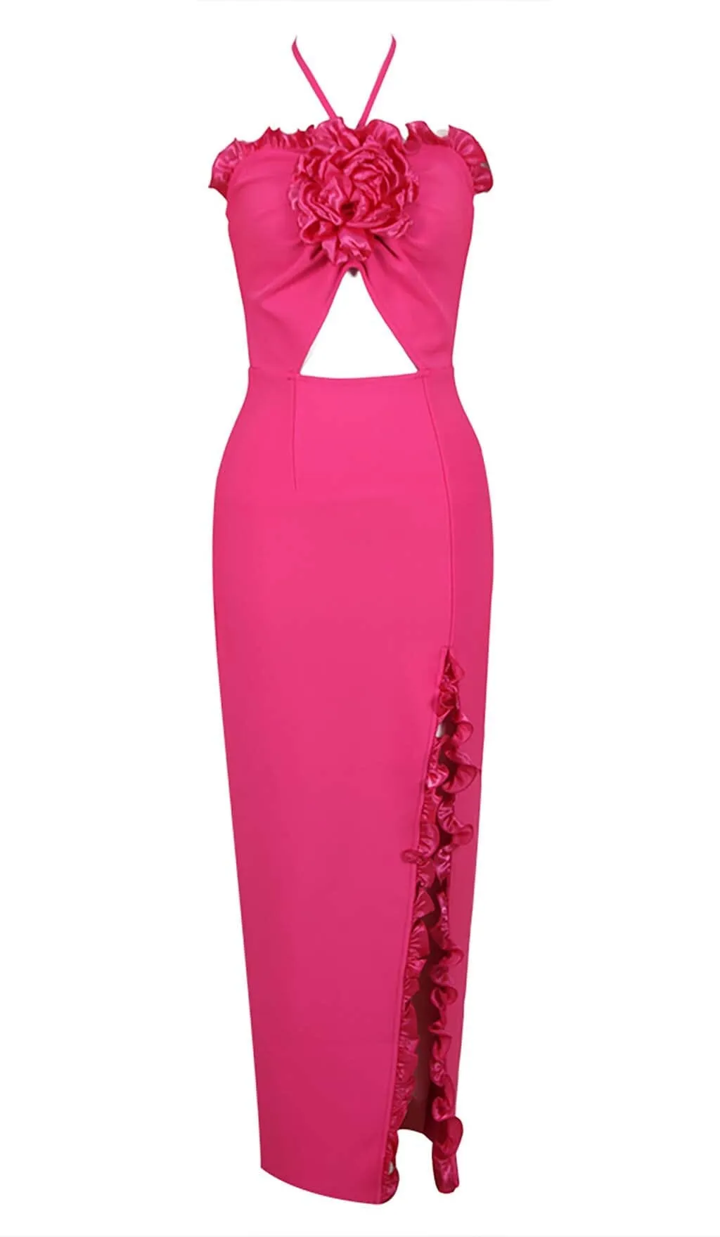 FLORAL EMBELLISHEDSLIT MIDI DRESS IN PINK Gloria Lanvin