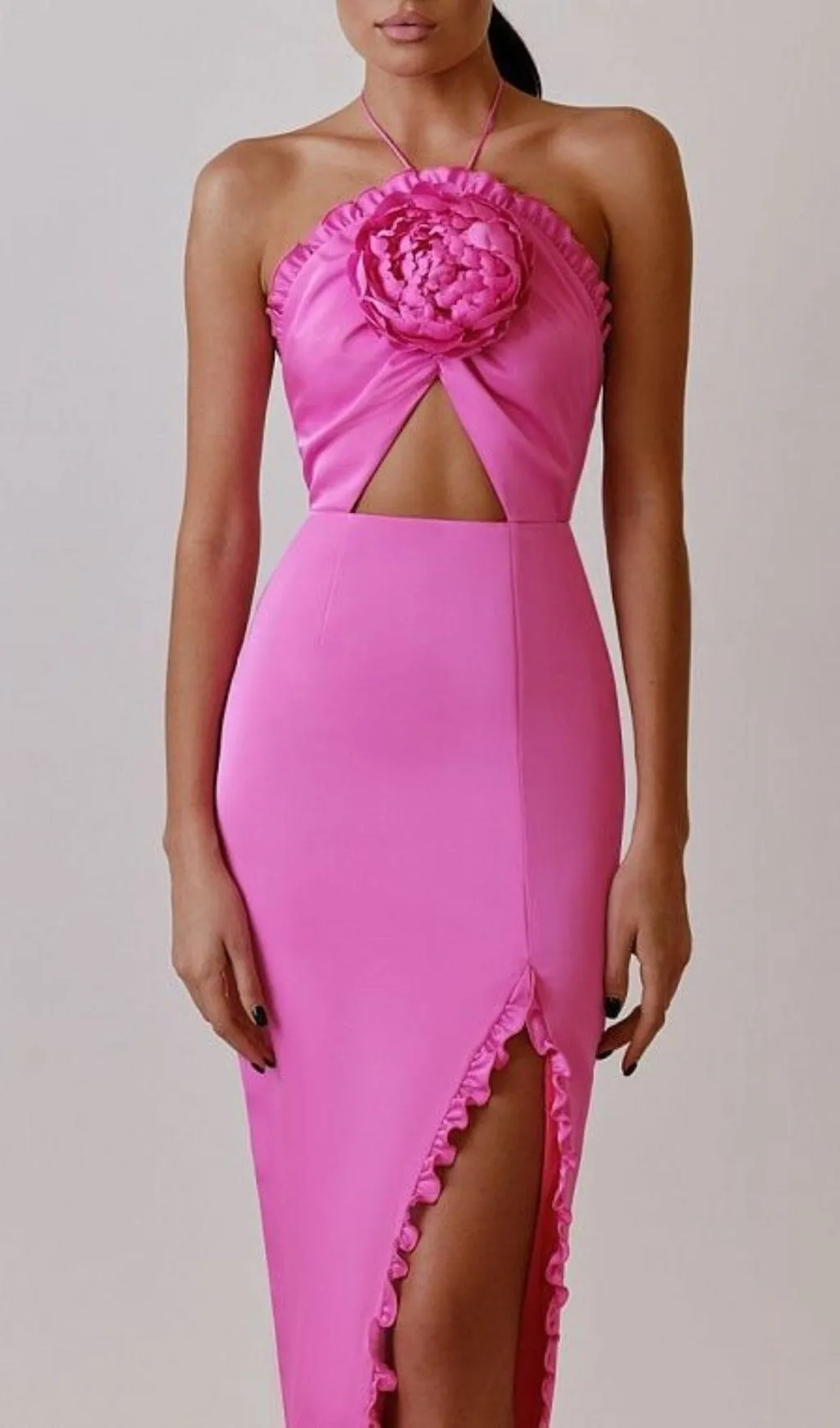 FLORAL EMBELLISHEDSLIT MIDI DRESS IN PINK Gloria Lanvin