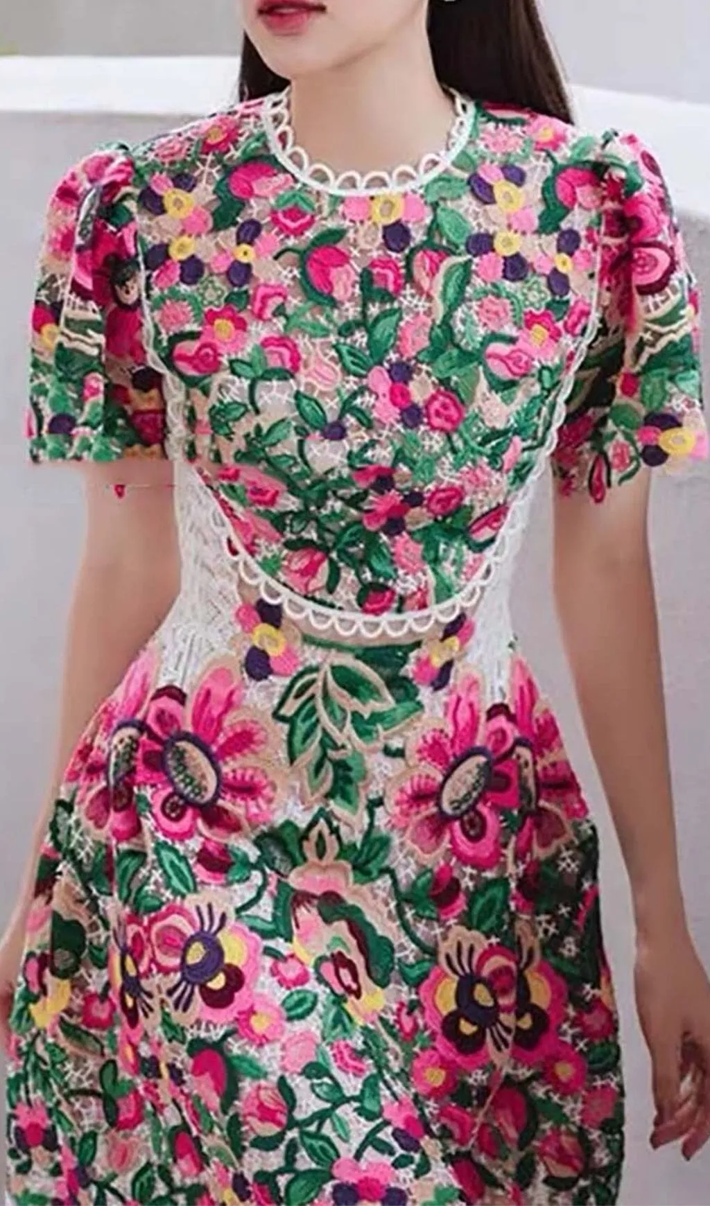 FLORAL-EMBROIDERED LACE MINI DRESS Gloria Lanvin