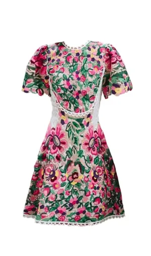 FLORAL-EMBROIDERED LACE MINI DRESS Gloria Lanvin