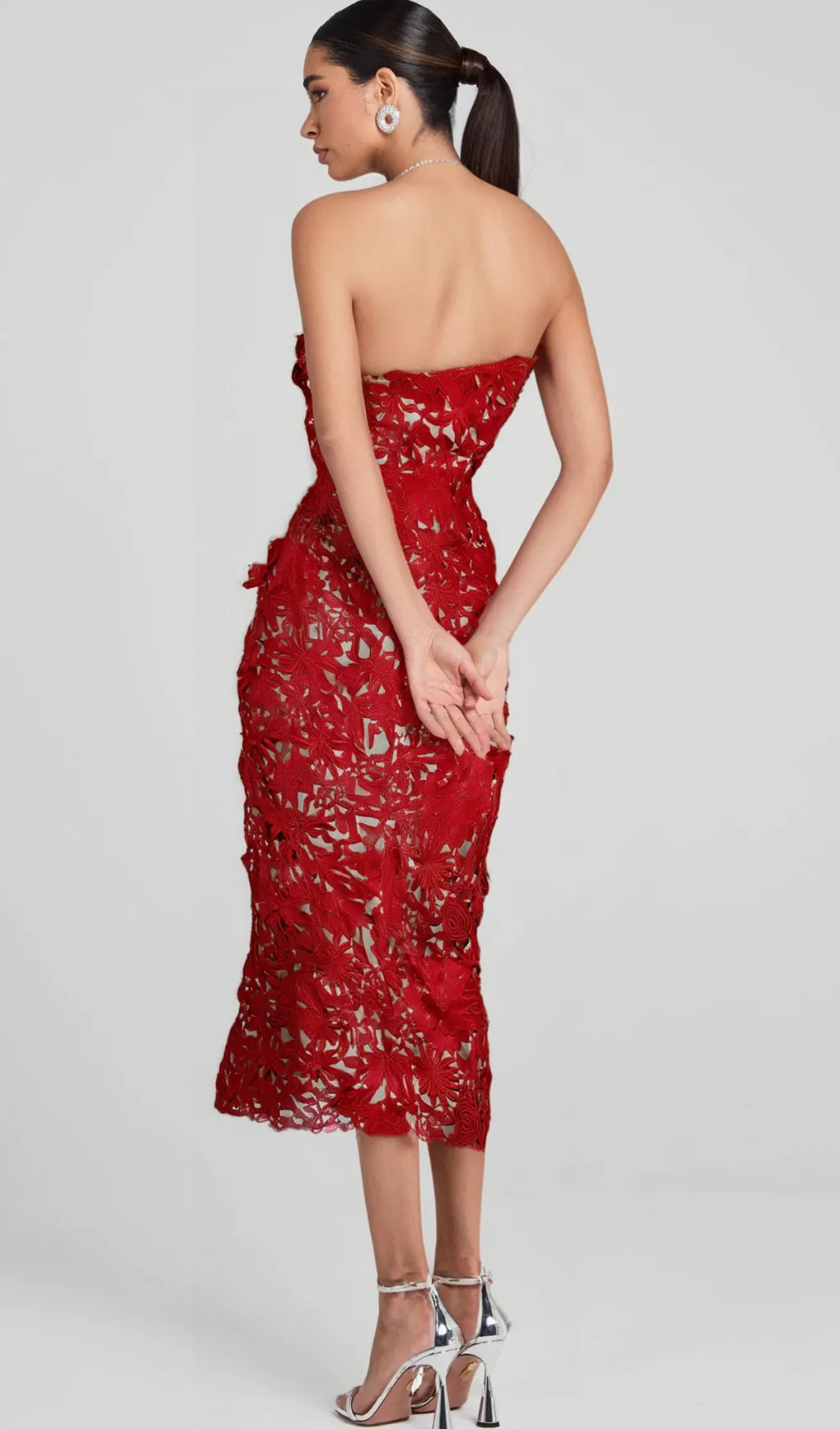 FLORAL EMBROIDERED MIDI DRESS IN RED Gloria Lanvin